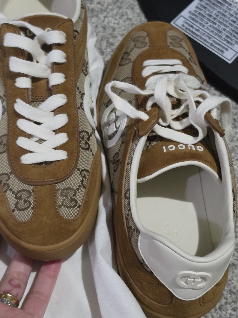 Gucci Brown and White GG Canvas Suede Sneakers